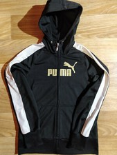 Puma Vintage Womens Tracksuit Top Hooded Jacket Hoodie Black White