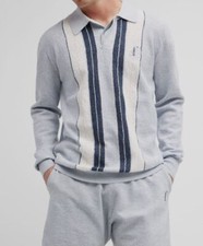  265 Twenty Montreal Men's Blue Cotton Knit Long-Sleeve Polo Shirt Size M