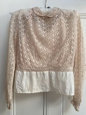 Vintage Edwardian 1910s Pale Pink Embroidered Cotton Lace Silk Bindings Blouse