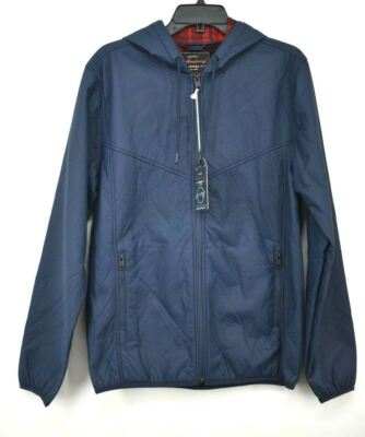 Weatherproof Mens Faux Leather Bonded Polar Fleece Jacket Drawstring Navy S