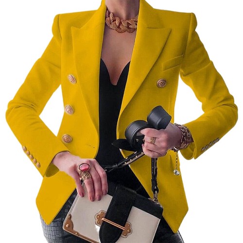 Women Slim Fit Blazer Jacket Long Sleeve Coat Button Cardigan Blouse Suit Tops - Picture 10 of 18