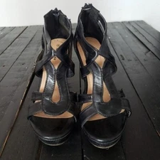 Top Moda Women's 8 Black Wedge Heel Sandals Open Toe