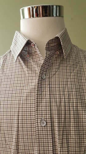 Men's Five Four Long Sleeve Button Down Bernard Plaid/Striped Tan Shirt, XL, NEW - Picture 2 of 9
