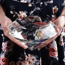 LONGWIN 200MM Clear Crystal Diamond Art Glass Paperweight Photo Prop Free Stand