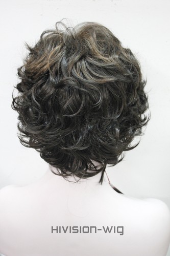 Women's Short Curly Wavy Black Brown Wig Heat Resistant Synthetic Hair Full Wig - Picture 48 of 65
