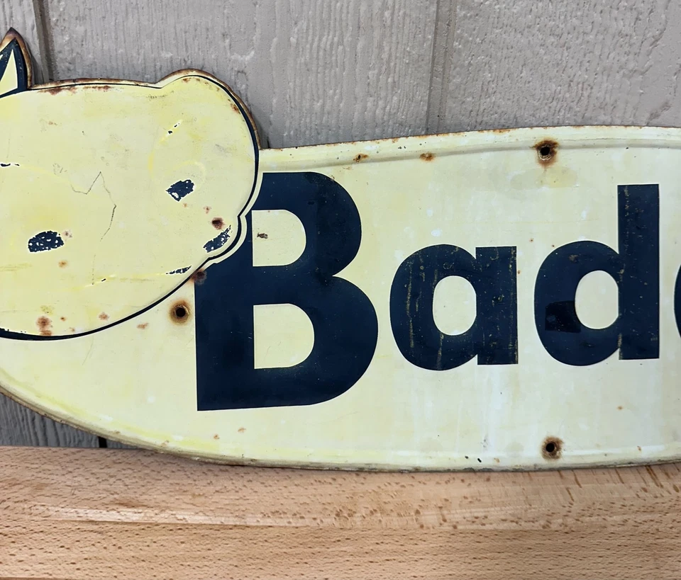 Letrero de granja tejón publicidad original vintage original 27"x7" metal coleccionable Foto 3 de 4