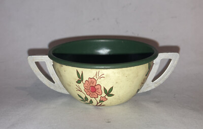 Vintage Bryan Ohio Art Tin Flowers Two Handle Tea Cup Toy