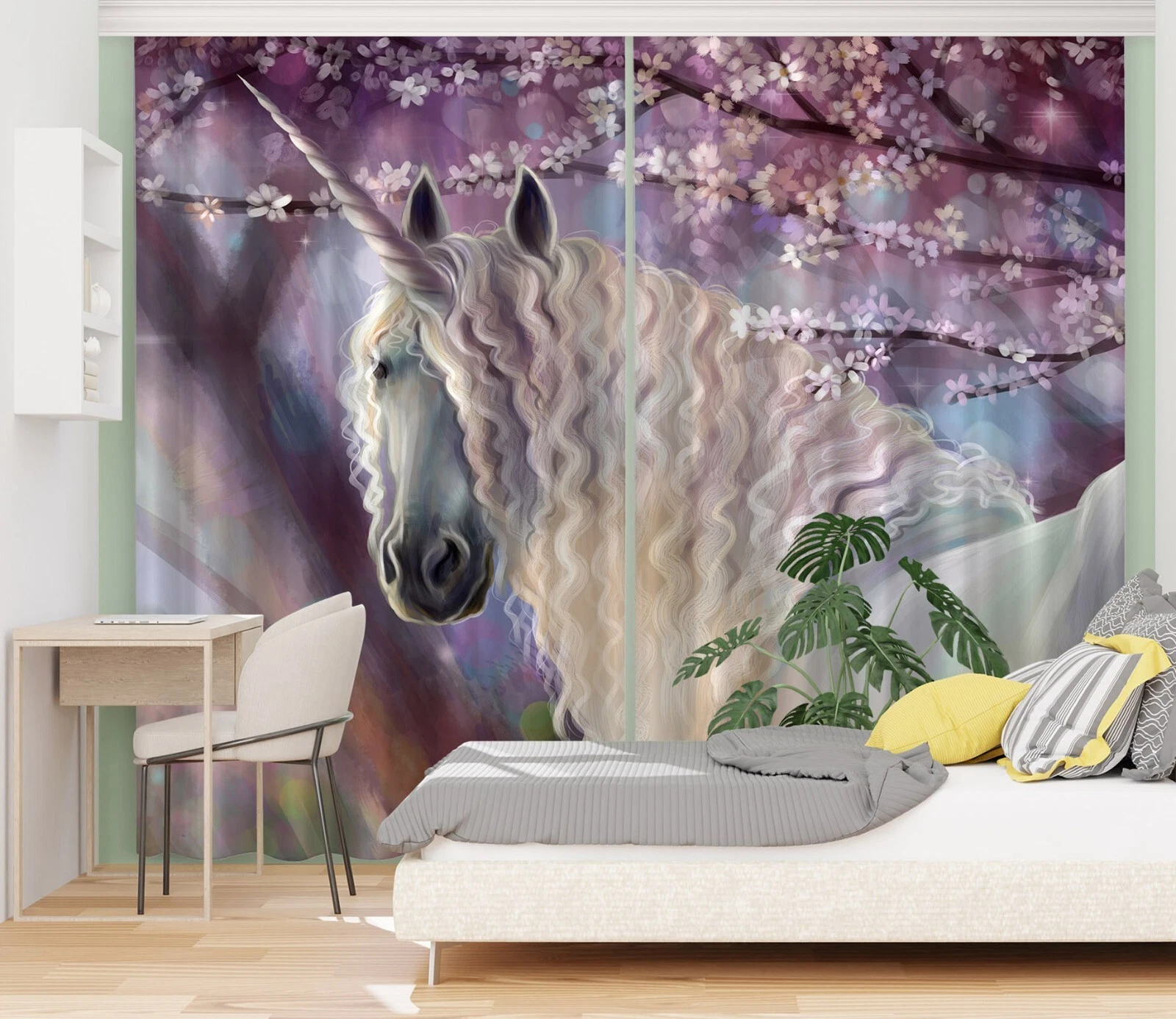 3D Spring Unicorn ZHUB312 Animal Photo Curtain Window Blockout Fabric Vera 2023