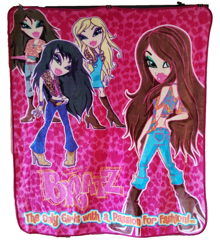 Vintage Bratz Überwurf Decke rosa Gepard Druck Fleece 57" x 50" Y2K Puppen Mädchen - Bild 1 von 15