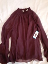 Joie Smocked Top L Purple Sheer Lined Limited Edition Long Sleeve Keyhole Blouse