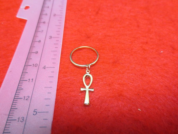 Alternate view of Gold Plated Ankh Cross Dangle Charm Smooth Ring, Size 4-9(1508)