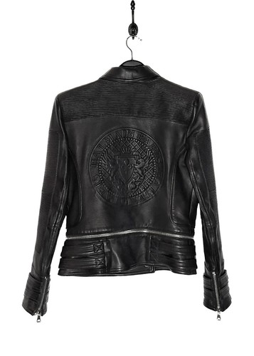 Balmain Black Lambskin Logo Embossed Leather Jacket - 40 FR - Picture 2 of 14