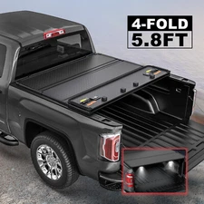 5.8FT Bed Hard Truck Tonneau Cover For 2017-2023 Nissan Titan w/ Led Lamp 4-Fold
