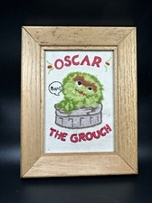 Vintage 1970  s Framed Oscar The Grouch Sesame Street Needlepoint Art Embroidery