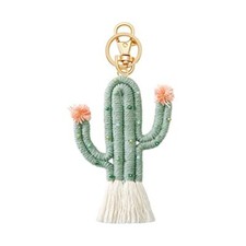 Woven Cute Cactus Keychain Handmade Bohemian Fluffy Tassel Keyring Light Green