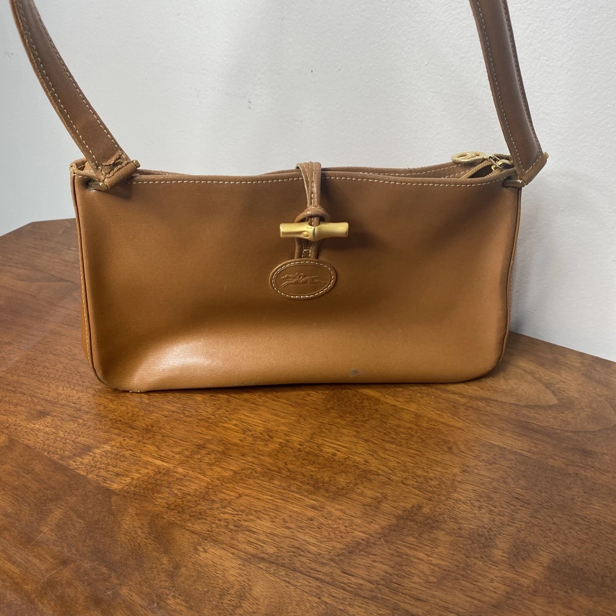 Longchamp Small Brown Leather Shoulder Bag Vintage 90s Handbag Purse