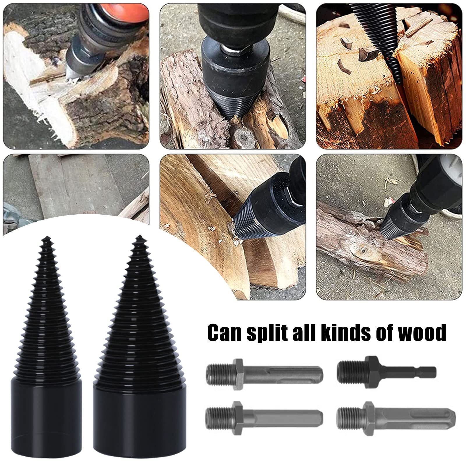 32/42mm Firewood Drill Bit Wood Splitter Screw Cone Hex Shank Wood Log