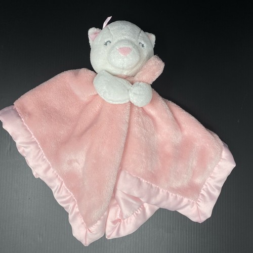 Carters White Kitty Cat Pink Baby Lovey Security Blanket Satin Closed Eyes