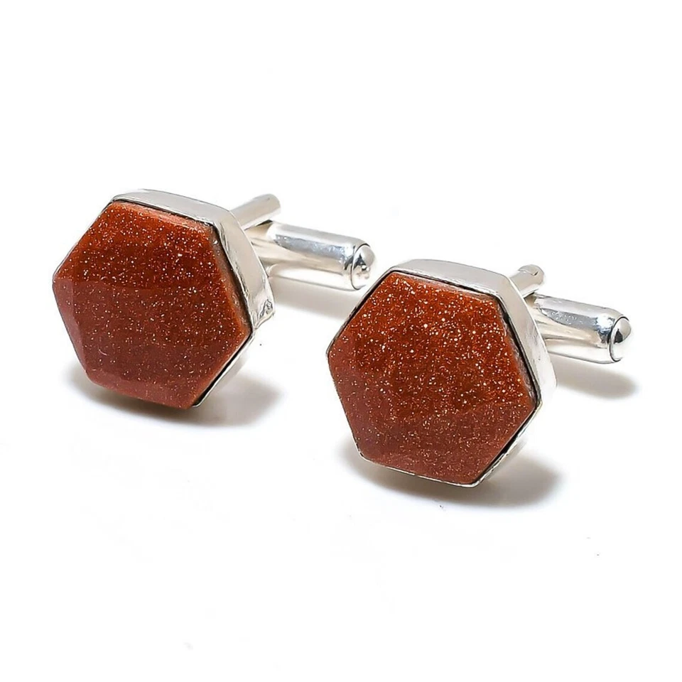 Gemelos de plata de ley 925 con piedras preciosas de piedra solar dorada regalo especial para amor Foto 2 de 4