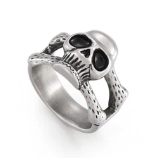 Cross Skull Skeleton Bone Ring Stainless Steel Dangerous Skull Men's Biker Rings