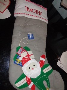 Pottery Barn Kids Santa Airplane Christmas Gray Stocking Monogram