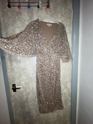 maya bridesmaid delicate sequin wrap maxi dress in taupe blush Mini Maya Taupe Blush Delicate Sequin Midi Dress with Bow – Maya Deluxe main image 1