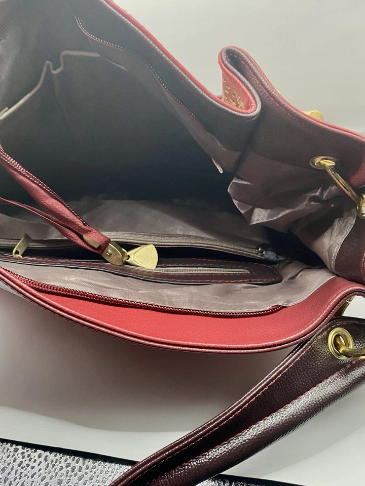 Realer красный черный и золотой отверстие сумка с короткими ручками Дамская сумка сумочка  - Изображение 2 из 4