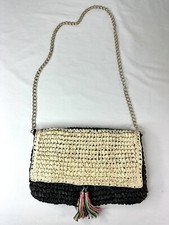 Clutch Bag Paper Straw with 2 Multicolor Tassel Boho Style
