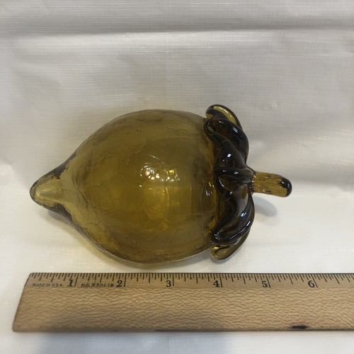 Vintage Crackle Art Glass Acorn Amber Yellow Brown Hand Blown Pier 1 - Picture 4 of 6