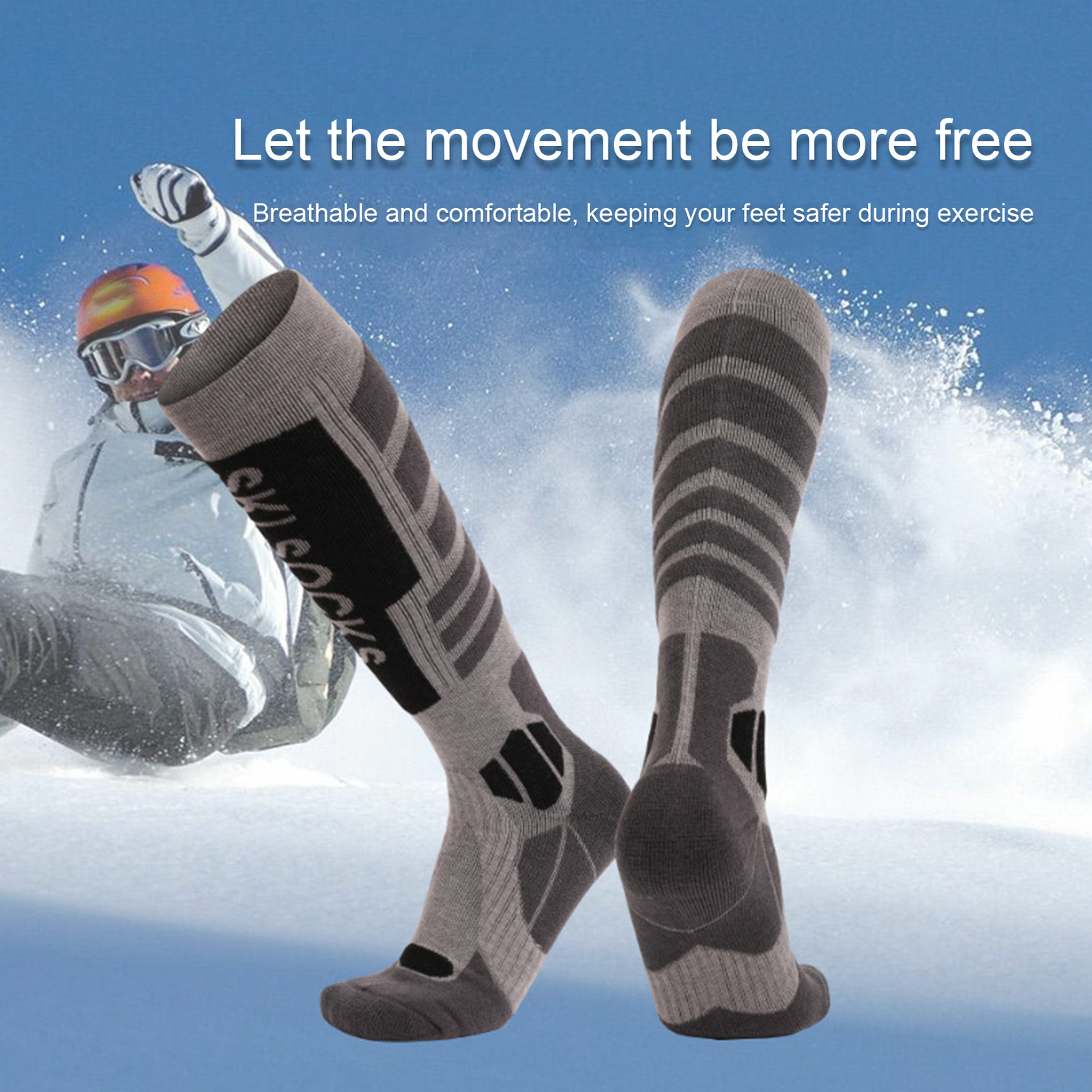 Mesh Design Thermal Long-Tube Ski Socks for Men in Soft Woolen Texture