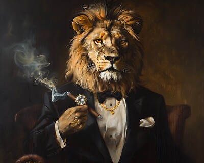 lion smoking cigarette 8x10 Matte Print: Dapper Lion with Diamond and Cigar