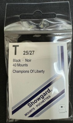 Showgard size T25/27 black hingeless stamp mount NEW unopened pack 1st quality