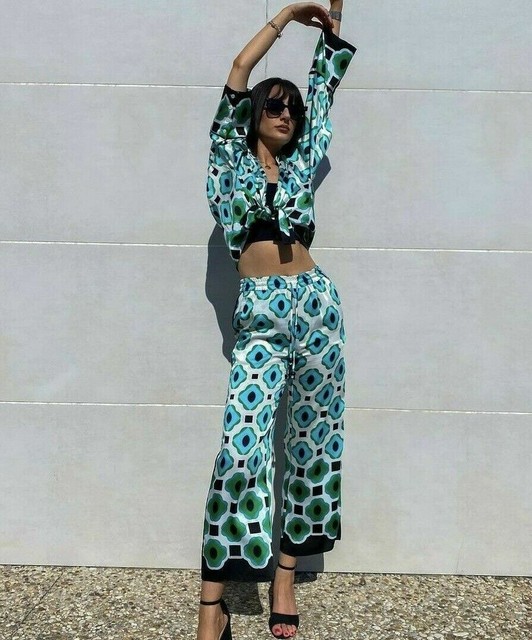Zara Geometric Print Trousers Size 