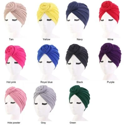 Femmes Turban Noeud Floral Head Pack Muslim Lady Hair Cover Warm Hat Beanie Caps - Photo 1/4