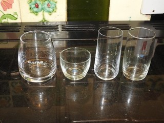 4 older airline glasses Gulf Air KLM Virgin and Northwest