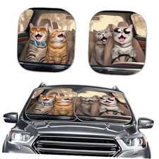 Coldinair 2pcs Car Windshield Sun Shade - Medium Cat Driving Windshield