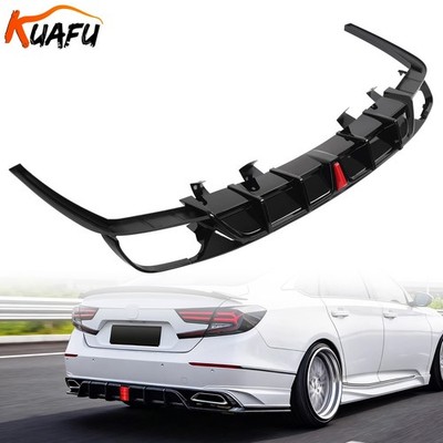KUAFU Gloss Black Rear Bumper Diffuser Lip Kit+ Light For Honda Accord 2018-2022