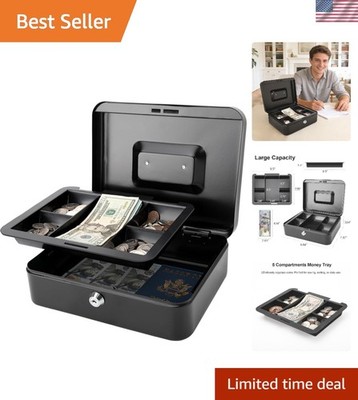 Freestanding Cash Box with Key Lock and Spacious Removable Tray - Office & Home