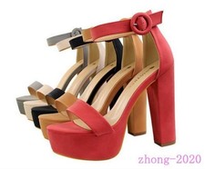 Women's Ankle Strap Shoes Open Toe Buckle Sandals Block Heels Nightclub Casual