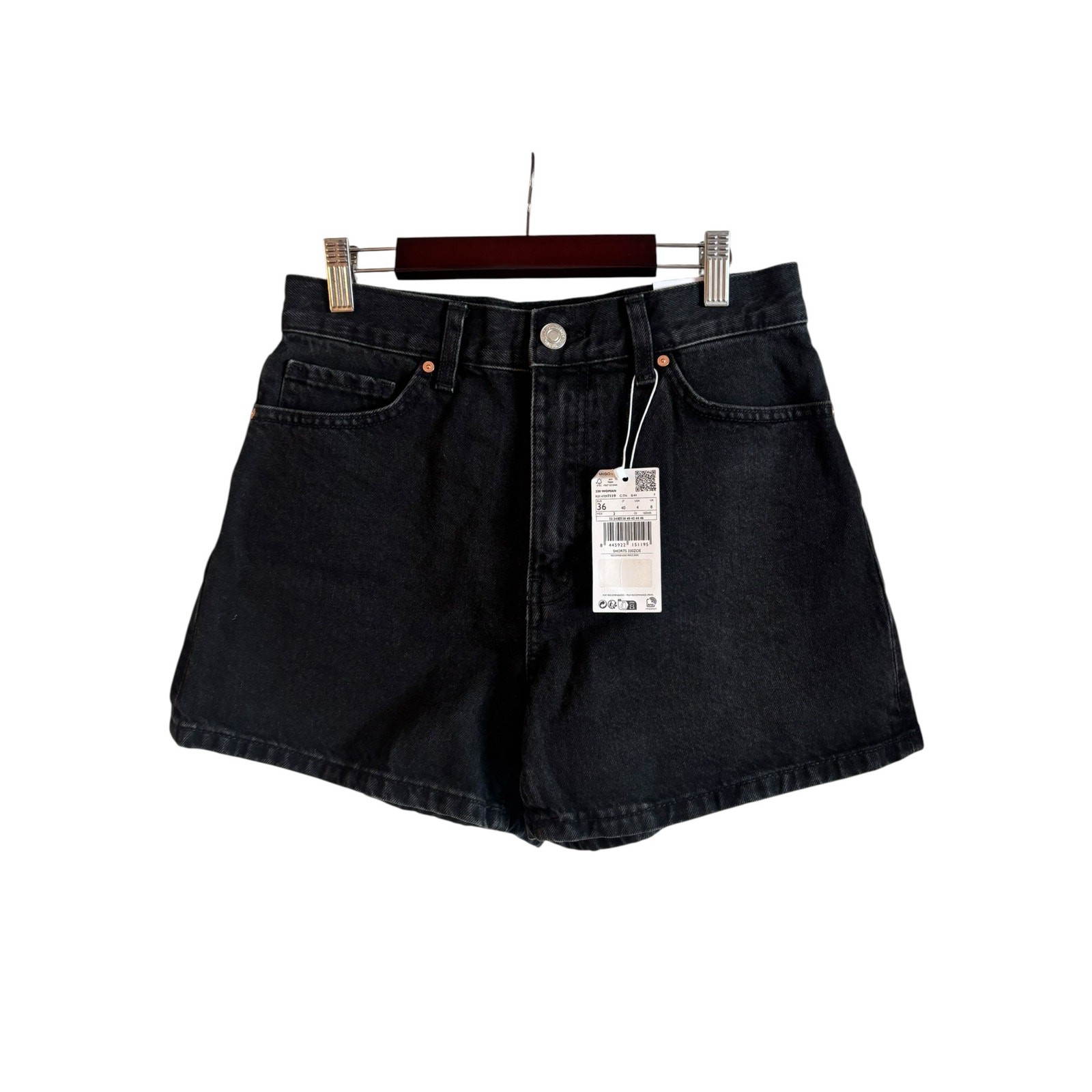 Mango Women’s High Rise Denim Shorts Straight Black Size US 4 NWT 