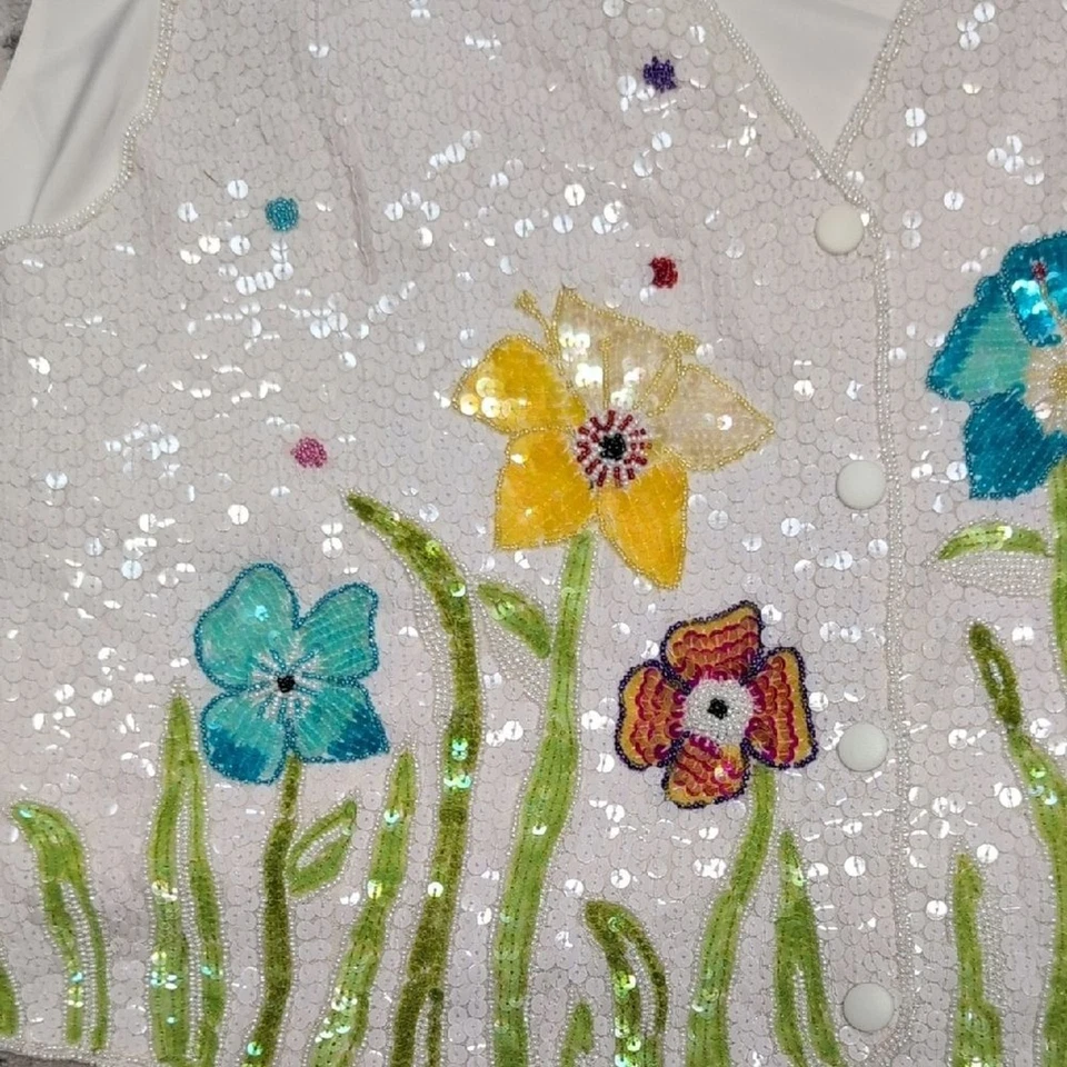 Quacker Factory ✨ Sequin Floral Butterfly Beaded Vest – 1X NWT - Image 4 of 4