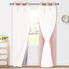 Blush 100 Blackout Curtains with Sheer Overlay for Girls Bedroom, 2 Panels