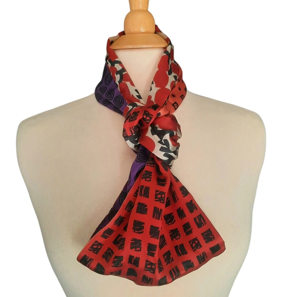 Bufanda infinita de seda Charmeuse estampado mixto retazos púrpura/naranja/multi EE. UU. Foto 4 de 4