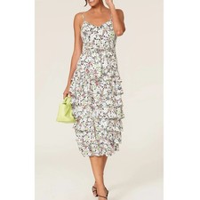 Likely Midi Dress Ariella Pink Floral Print Belted Ruffle Skirt New size 8