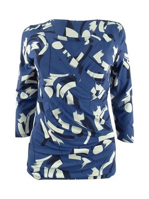 Lauren Ralph Lauren Women's Geometric Surplice Jersey Top (XS, Blue Multi)