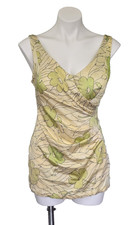 Vintage Sandcastle Swimsuit One Piece Rockabilly Pin Up Green Floral Zipper Back