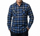 Mens Flannelette Long Sleeve Pullover Shirt 100% Cotton Flannel - Half Placket -
