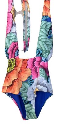 Mara Hoffman Bright Floral One Piece Halter Back Super Open Cleavage Swimsuit M