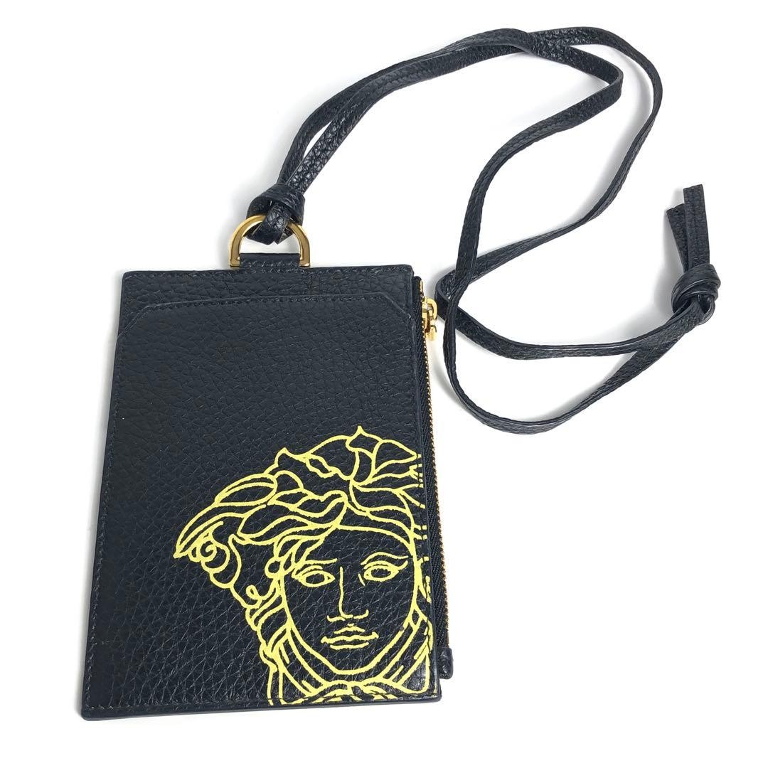 Versace Medusa Wallet Coin Case Black Unisex with Detachable Strap Used