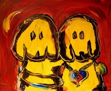 TWO DOGS   Modern Abstract   Original Oil Painting  IMPRESSIONIST DRD3D3D23